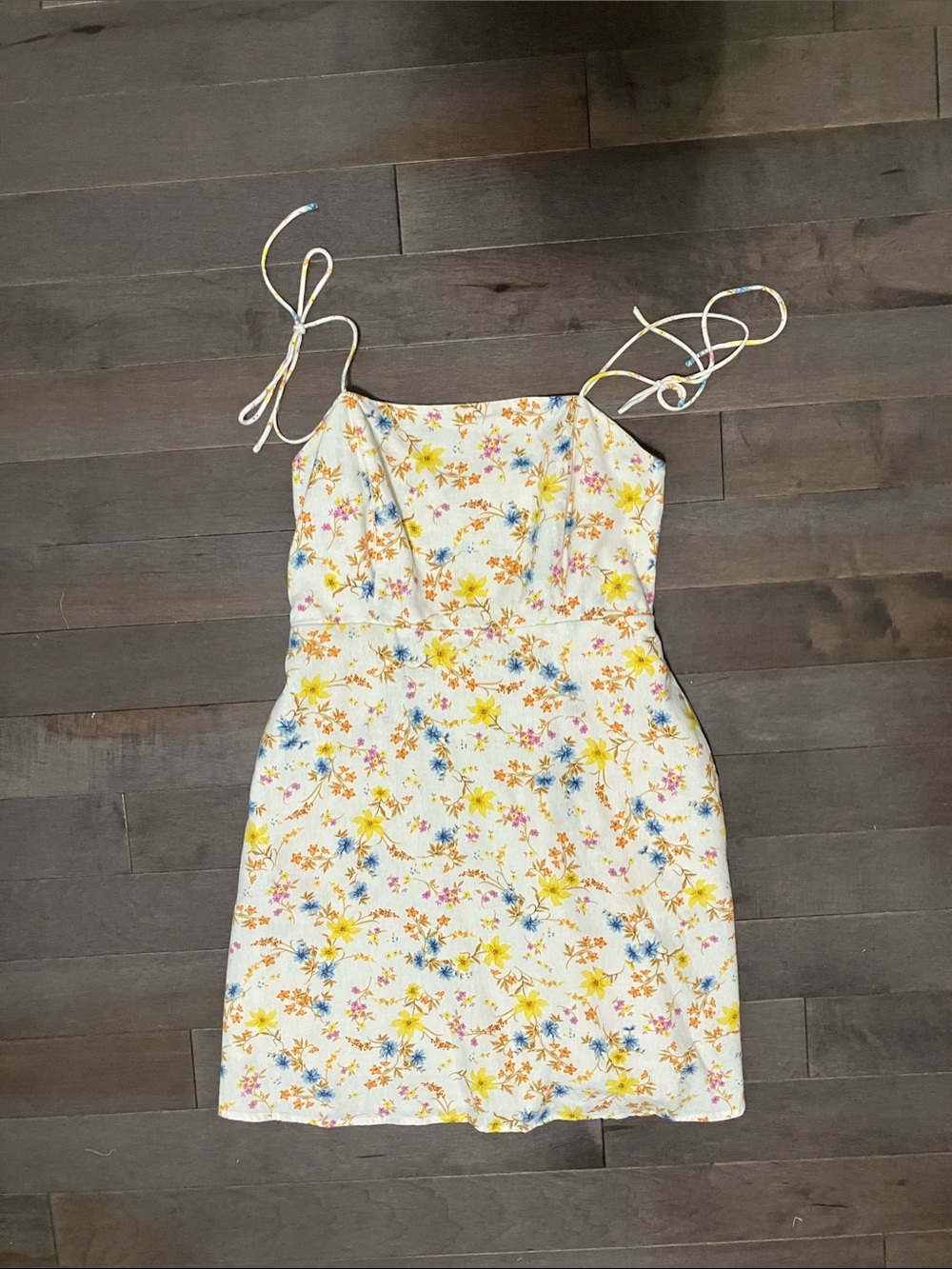 Old Navy Cream/Yellow Floral Linen Blend Tie Strap Sundress   Lined M